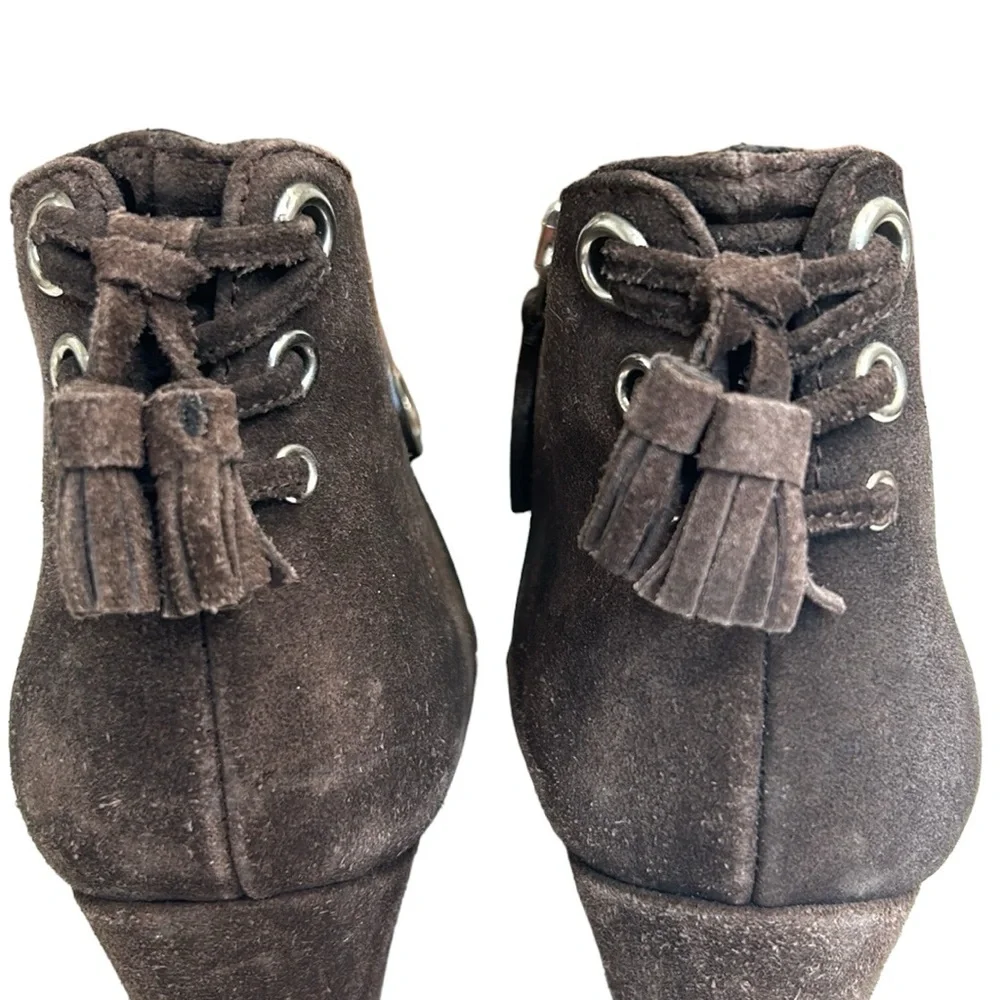 Prada The Original Car Shoe Gray Suede Booties‎ Tassels 39/8-8.5